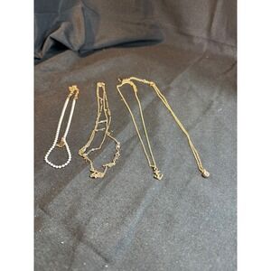 4 Layered Gold Tone Necklaces Set Butterfly Anchor Charm Pearl Chain